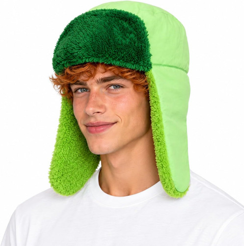 Green fuzzy trapper hat warm - trapper, hat,