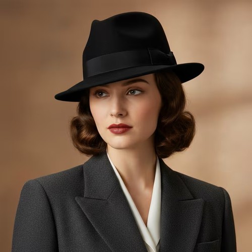 Black wide brim fedora - brim, hat